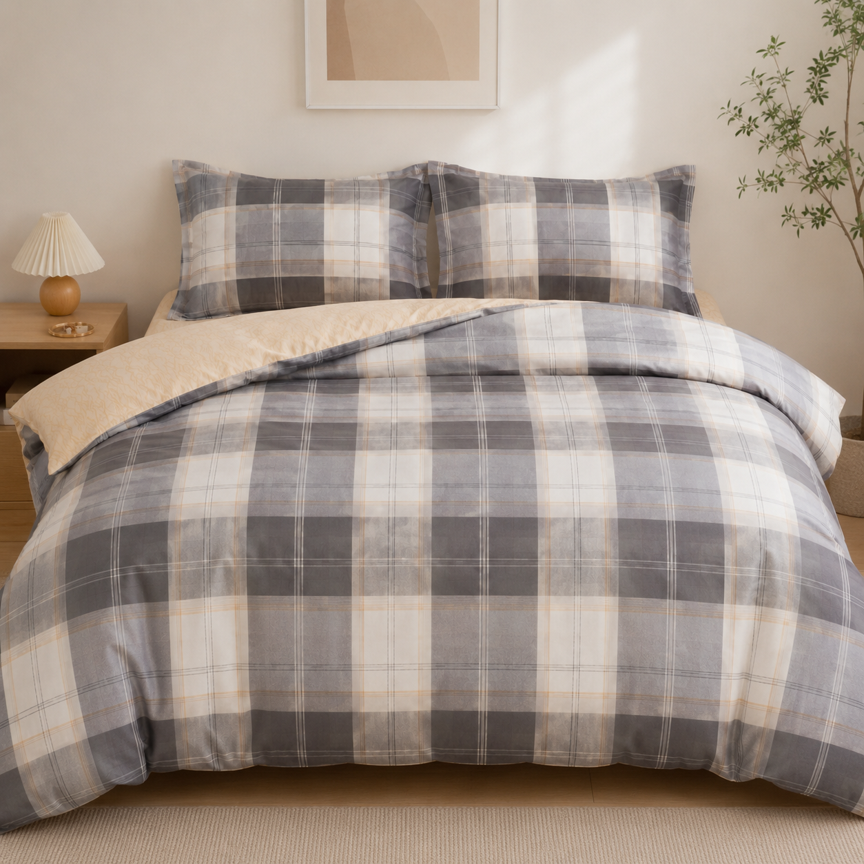 MeiLun Home Loom Check Bedding Set – Amber Check – product image 02
