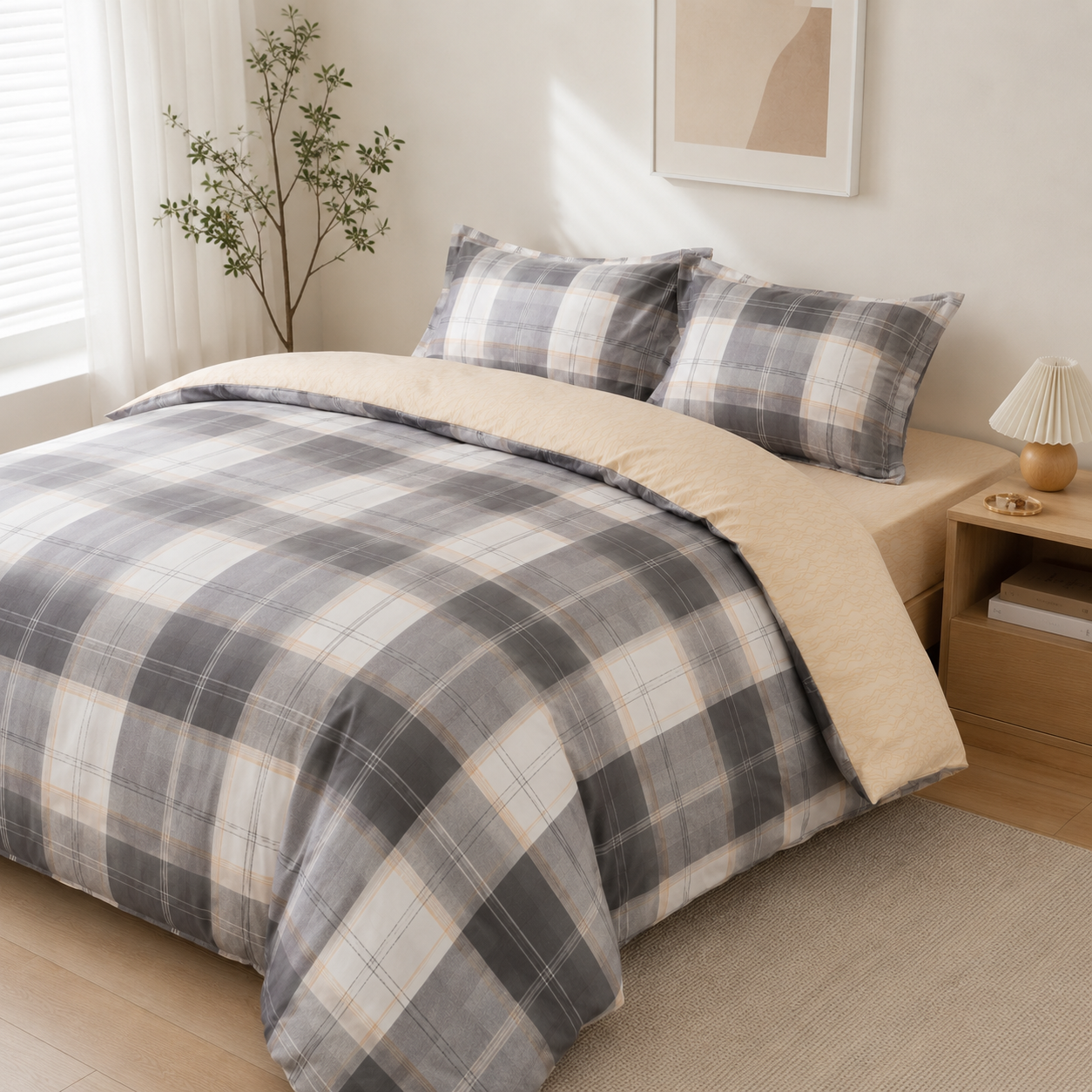 MeiLun Home Loom Check Bedding Set – Amber Check – product image 03