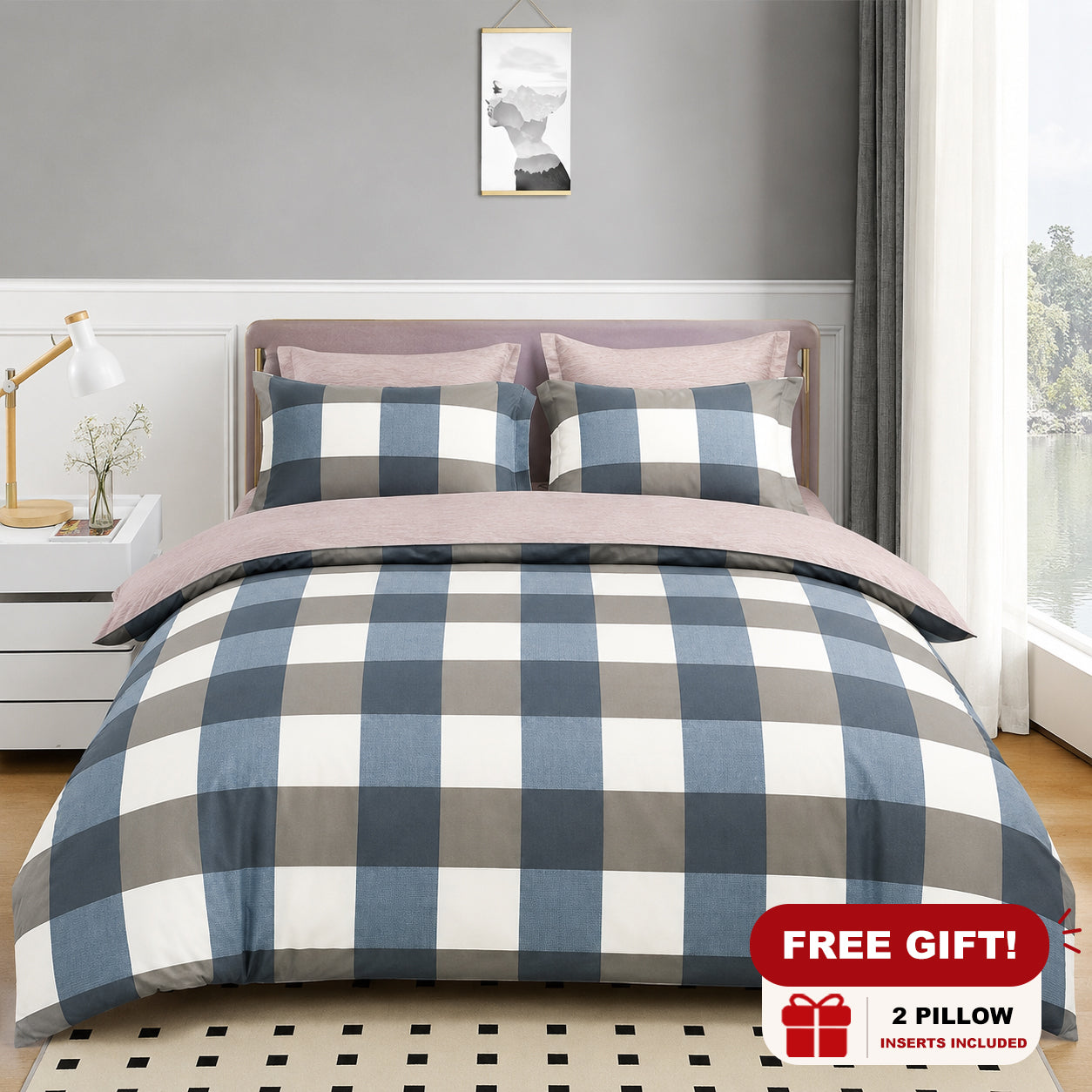 MeiLun Home Loom Check Bedding Set – Harbor Check – image 1