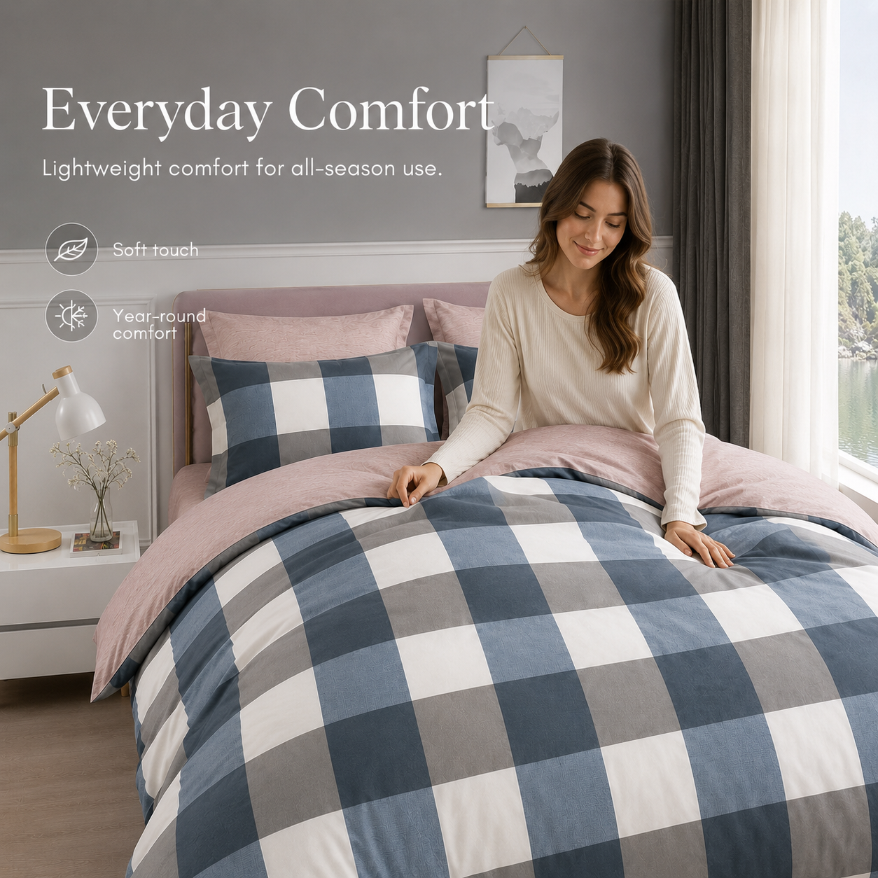 MeiLun Home Loom Check Bedding Set – Harbor Check – image 5