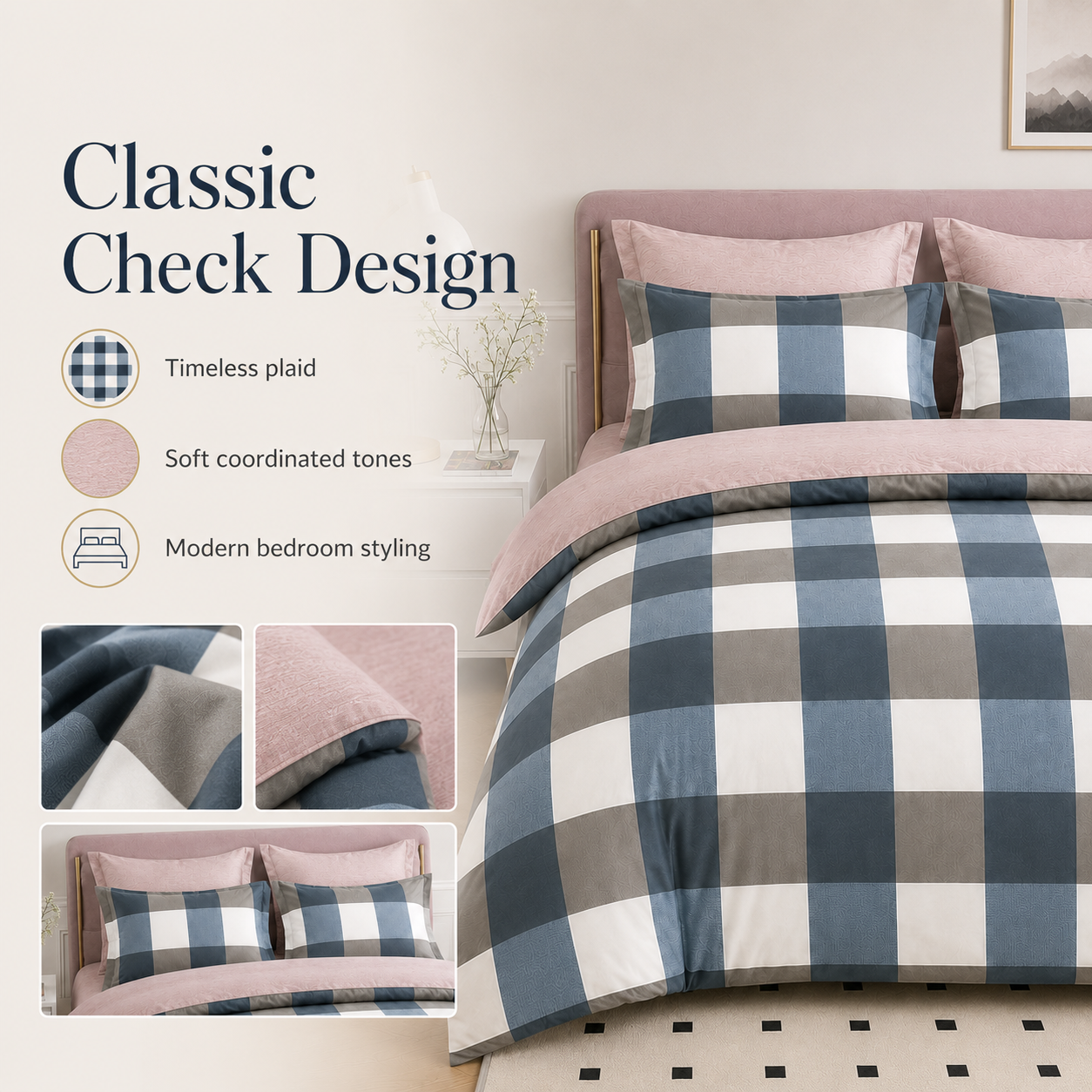 MeiLun Home Loom Check Bedding Set – Harbor Check – image 7