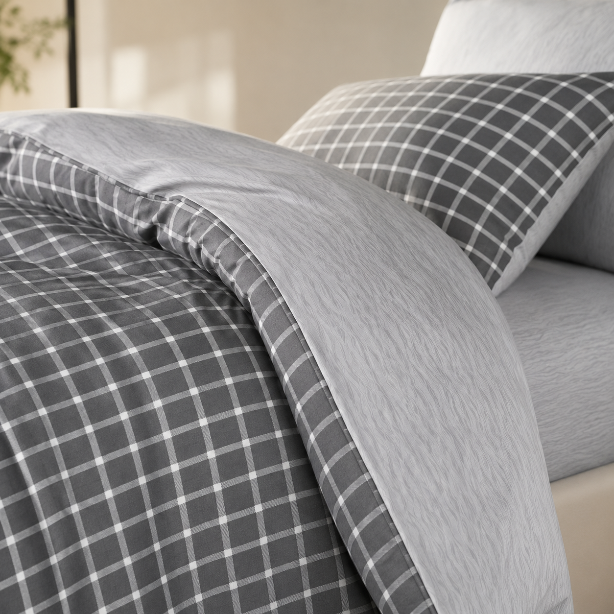 MeiLun Home Loom Check Bedding Set – Slate Grid – product image 04