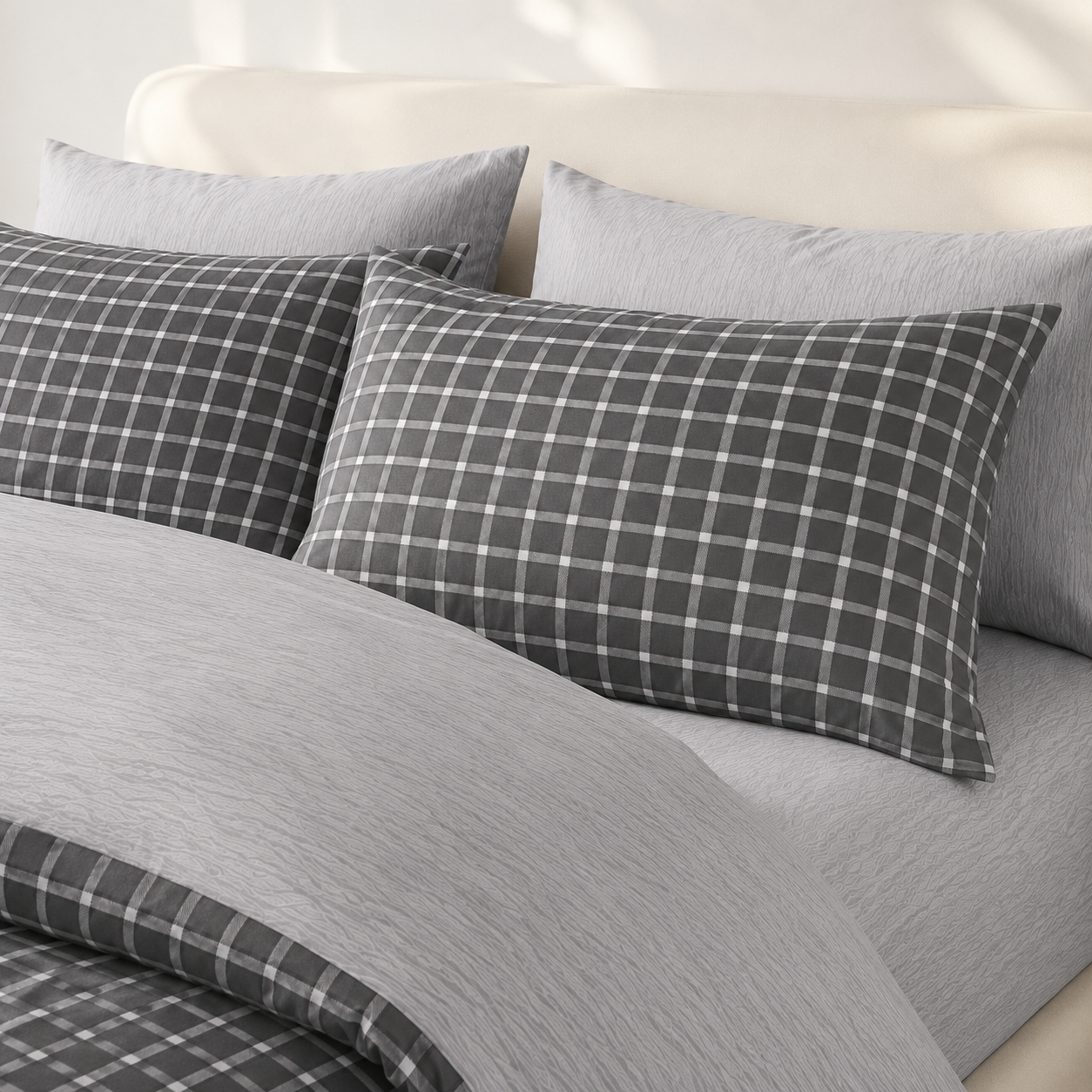 MeiLun Home Loom Check Bedding Set – Slate Grid – product image 05