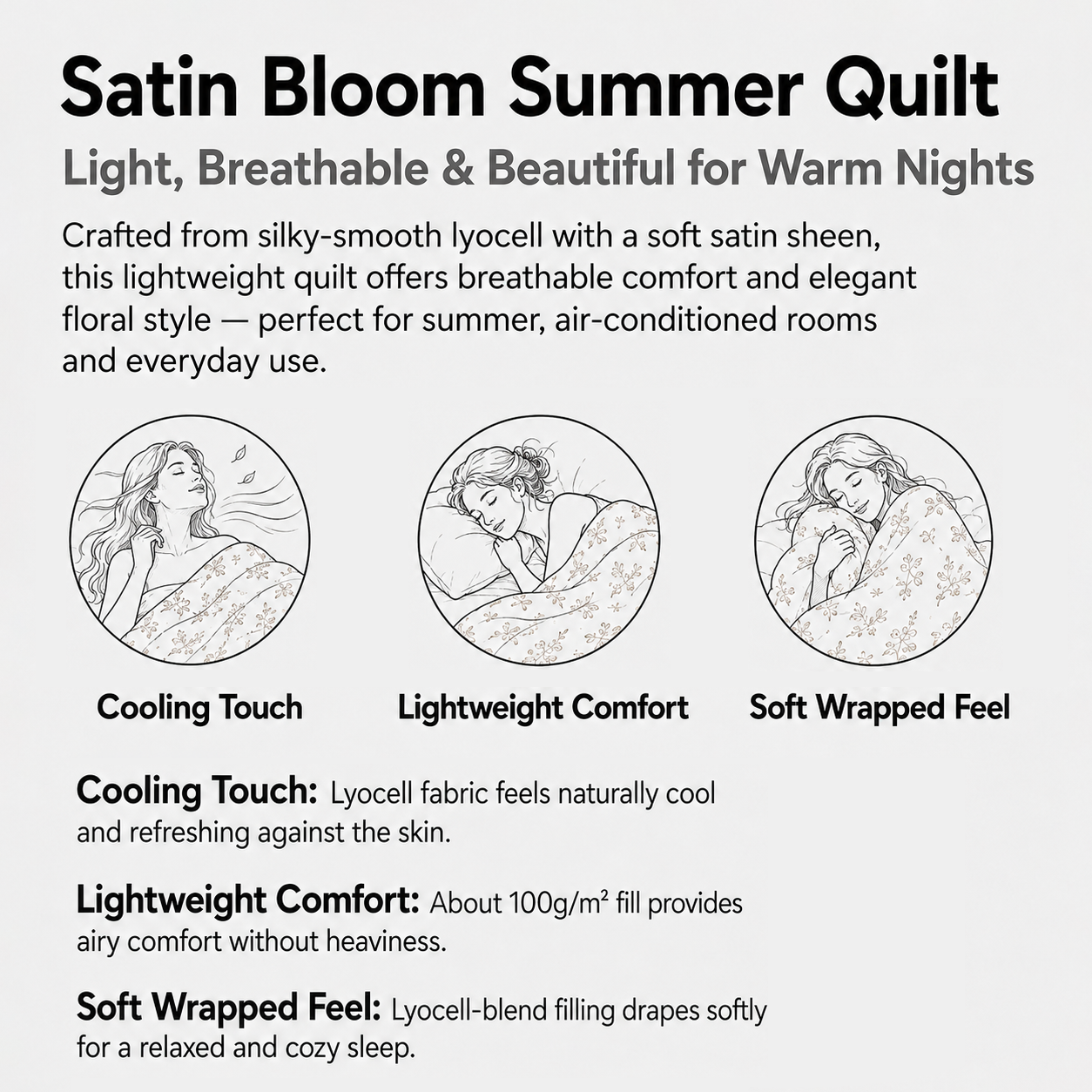 MeiLun Home Satin Bloom Summer Duvet – Silver Bloom – image 12
