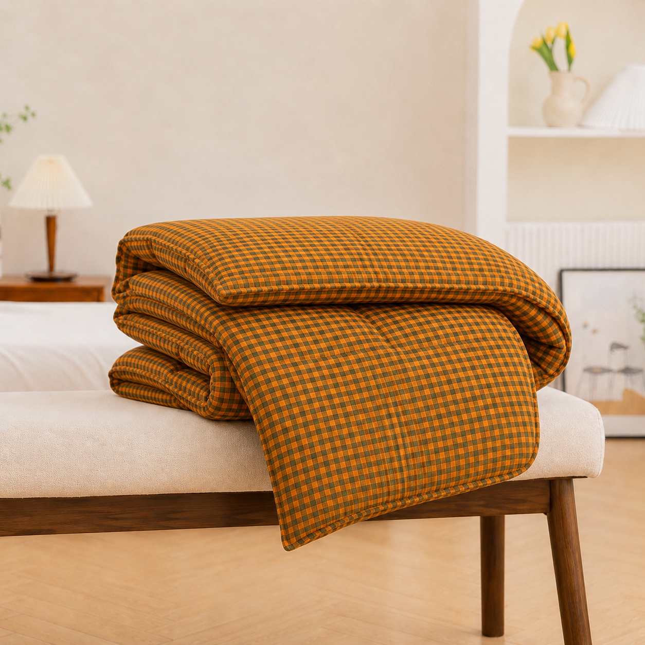 MeiLun Home Soft Living Bedding Set – Caramel Check – product image 08