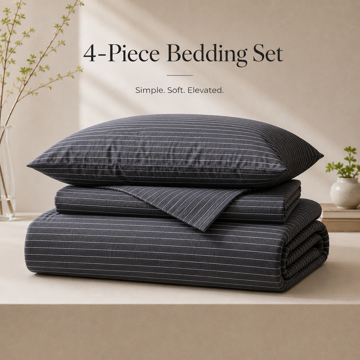 MeiLun Home Soft Living Bedding Set – Mist Stripe – image 4