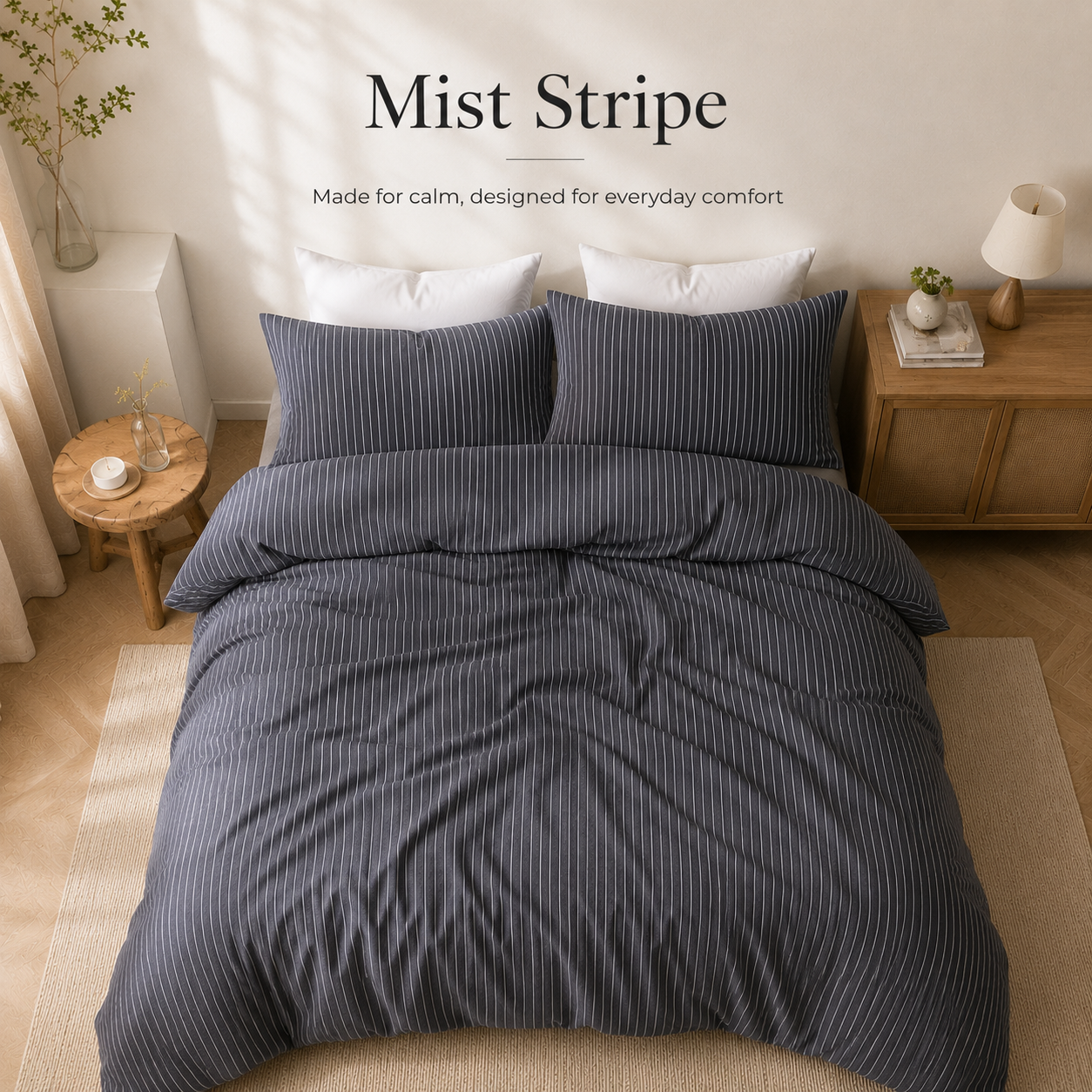 MeiLun Home Soft Living Bedding Set – Mist Stripe – image 9