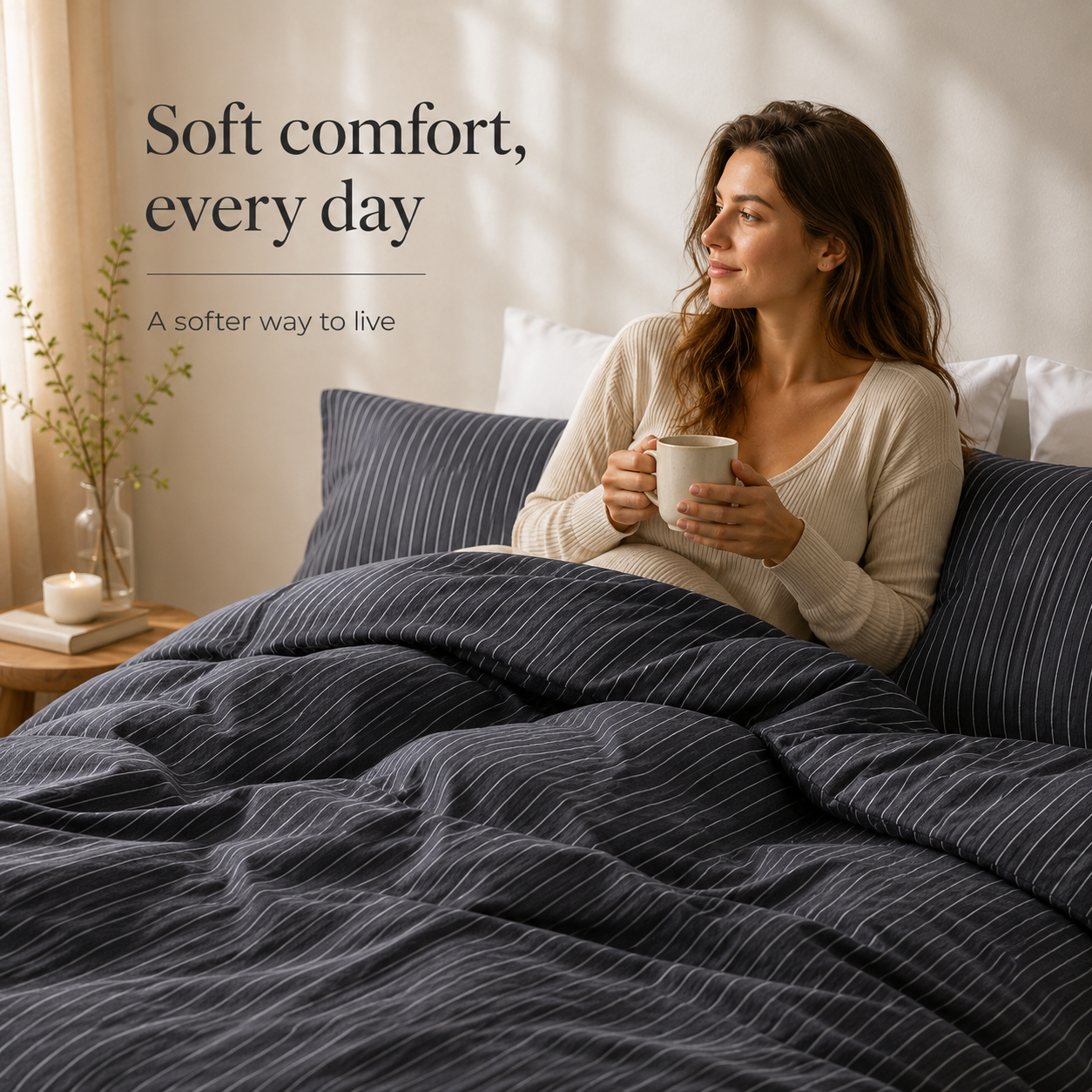 MeiLun Home Soft Living Bedding Set – Mist Stripe – image 10