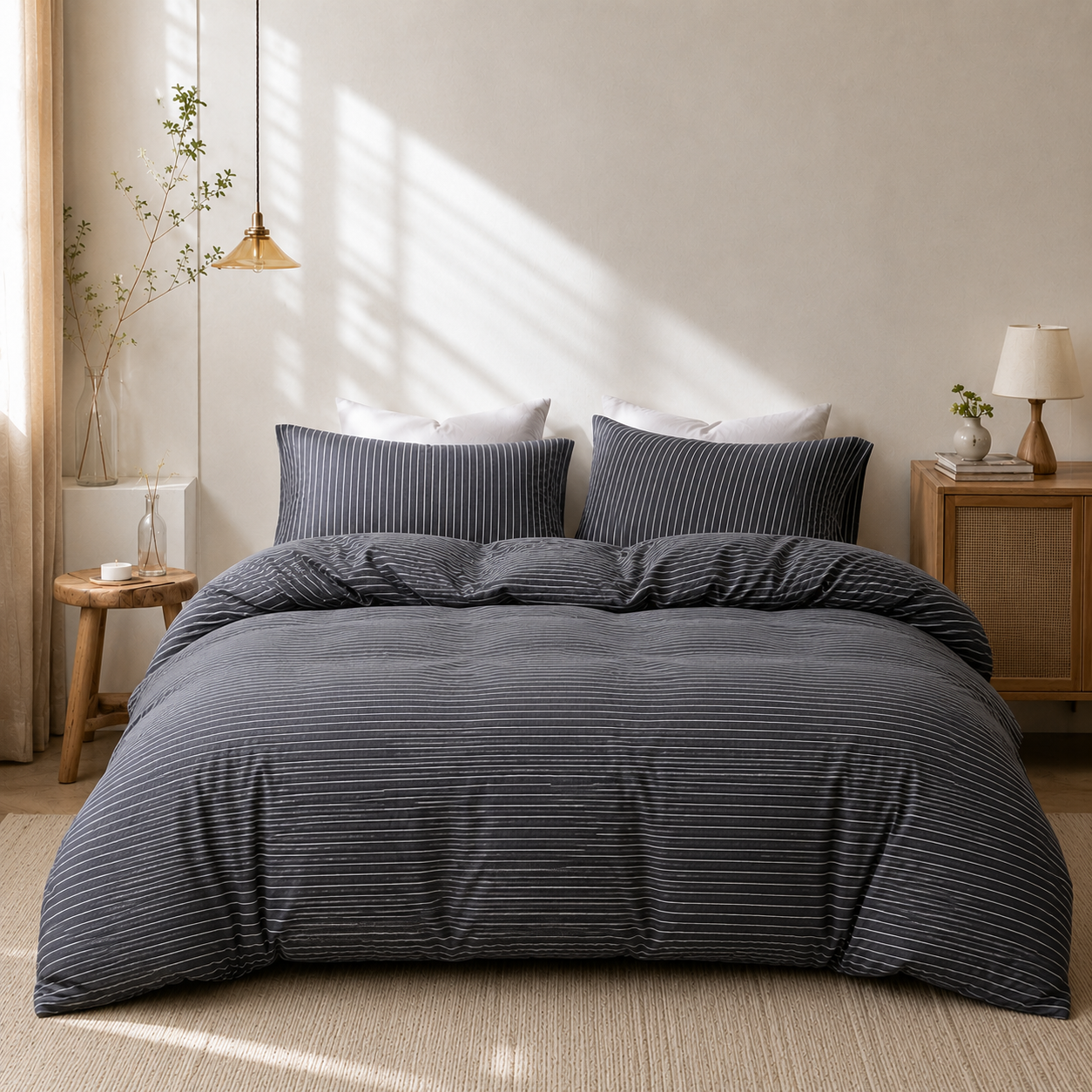 MeiLun Home Soft Living Bedding Set – Mist Stripe – product image 01