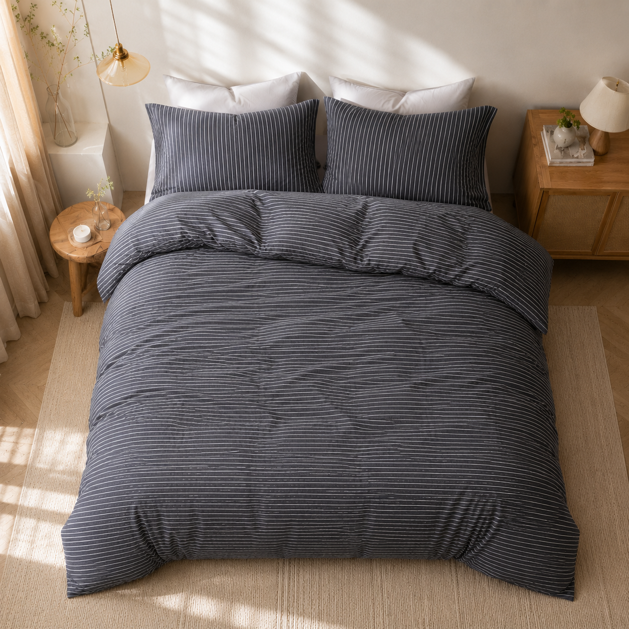 MeiLun Home Soft Living Bedding Set – Mist Stripe – product image 04