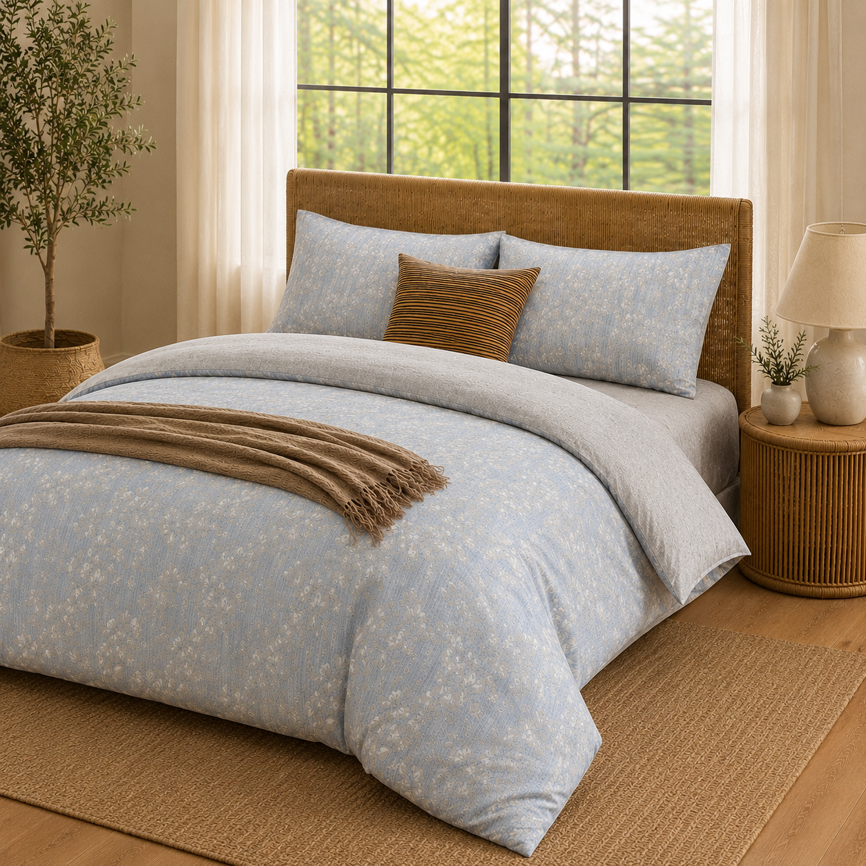 MeiLun Home Botanical Bedding Set – Aster Haze – product image 03
