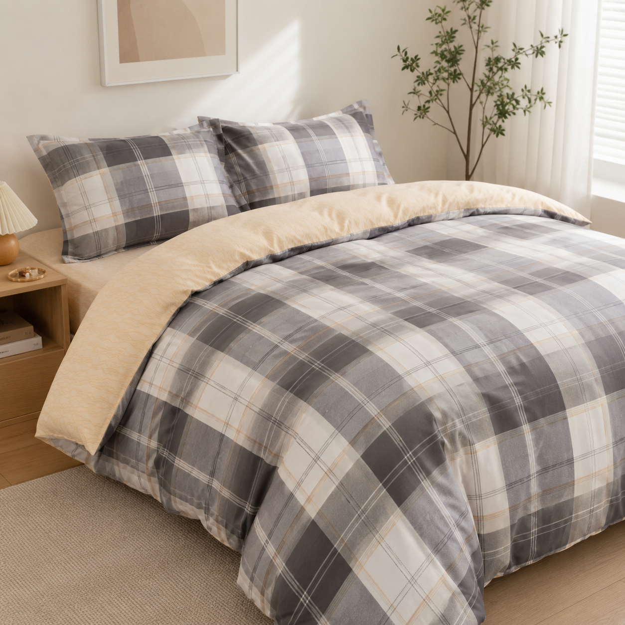 MeiLun Home Loom Check Bedding Set – Amber Check – product image 01