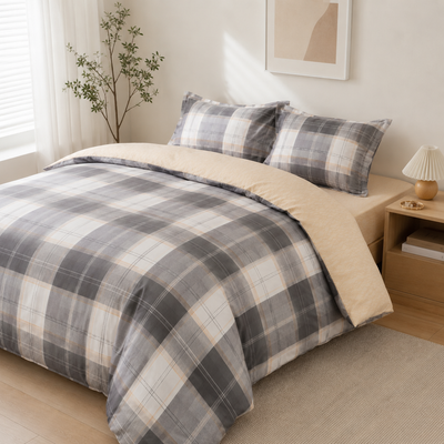 MeiLun Home Loom Check Bedding Set – Amber Check – product image 03