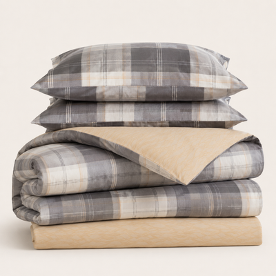 MeiLun Home Loom Check Bedding Set – Amber Check – product image 05