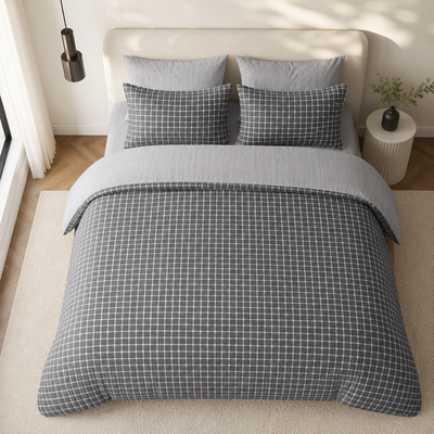 MeiLun Home Loom Check Bedding Set – Slate Grid – product image 02