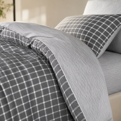 MeiLun Home Loom Check Bedding Set – Slate Grid – product image 04