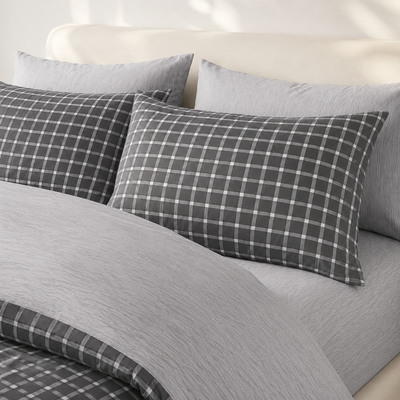 MeiLun Home Loom Check Bedding Set – Slate Grid – product image 05