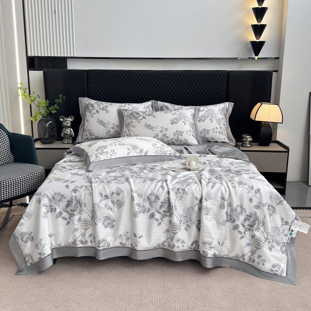 MeiLun Home Satin Bloom Summer Duvet – Silver Bloom – image 1