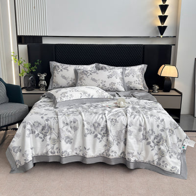 MeiLun Home Satin Bloom Summer Duvet – Silver Bloom – image 1