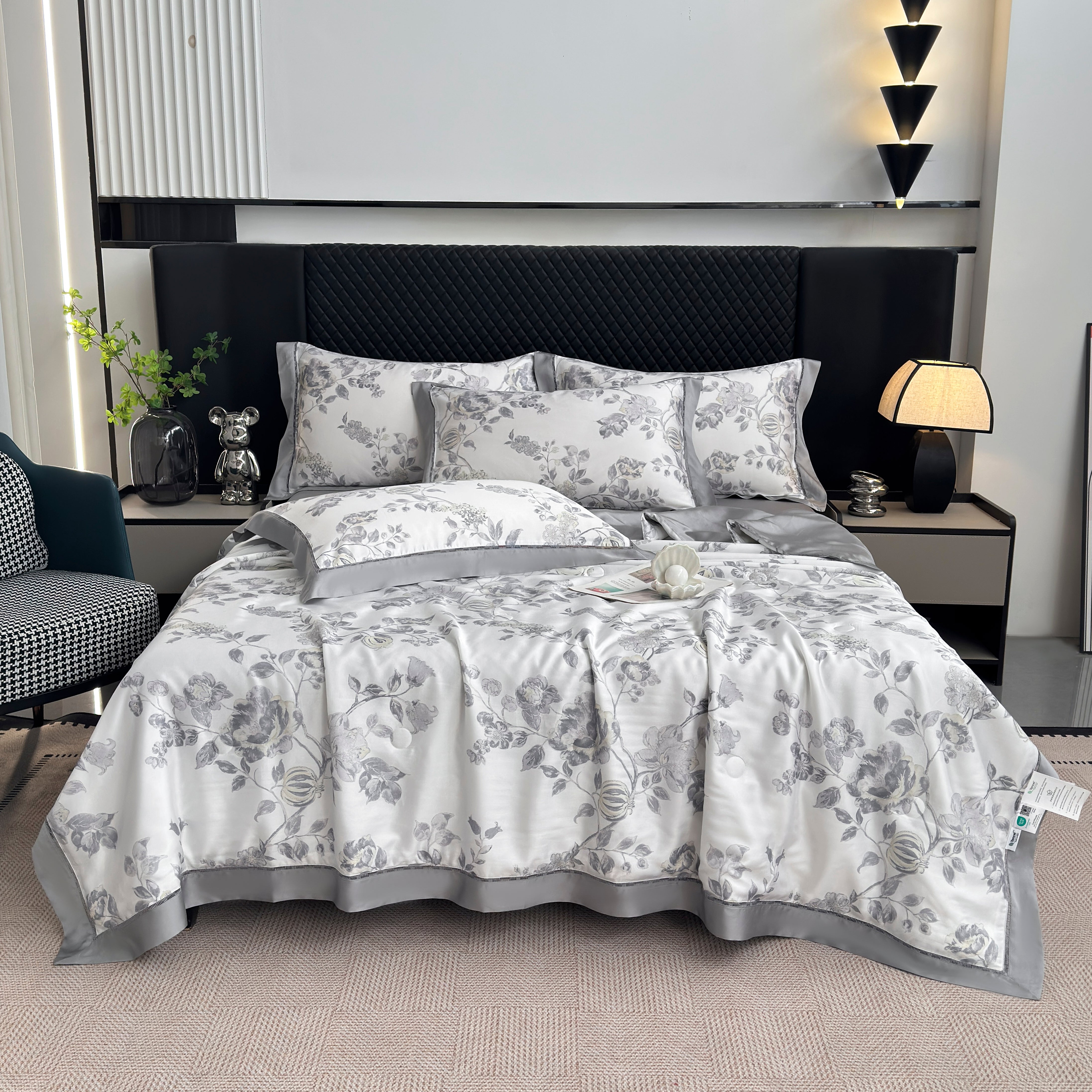 MeiLun Home Satin Bloom Summer Duvet – Silver Bloom – image 1