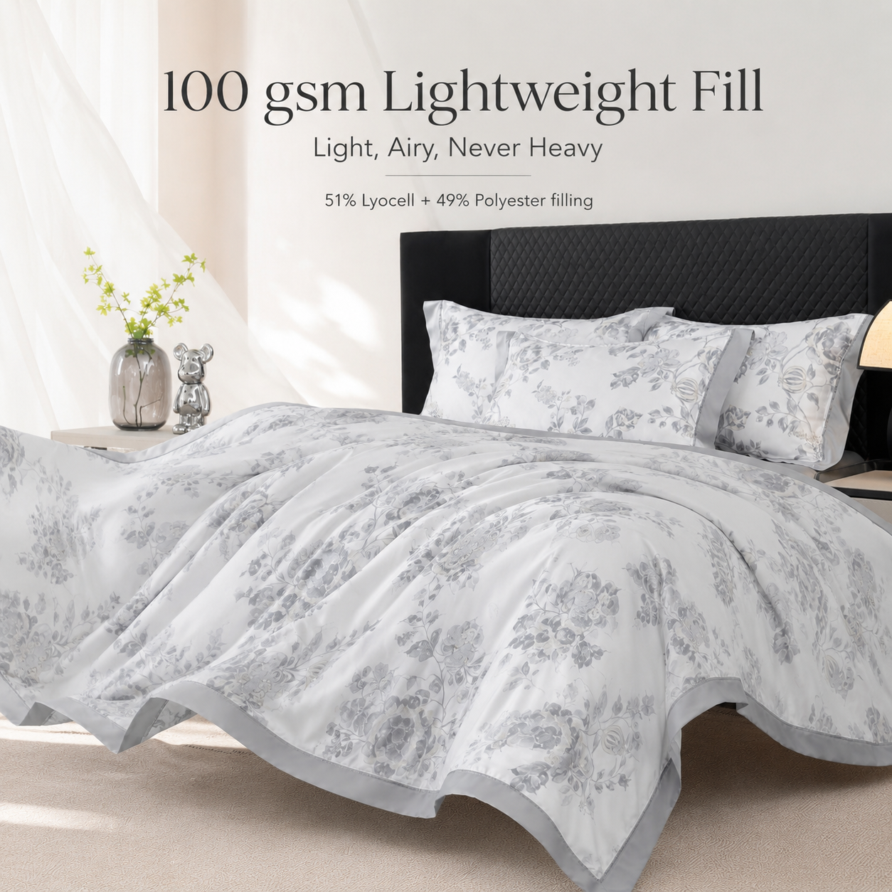 MeiLun Home Satin Bloom Summer Duvet – Silver Bloom – image 4