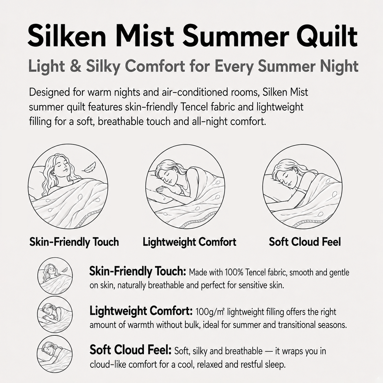 MeiLun Home Silken Mist Summer Duvet – Silk Cream – image 12