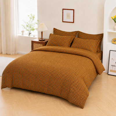 MeiLun Home Soft Living Bedding Set – Caramel Check – product image 03