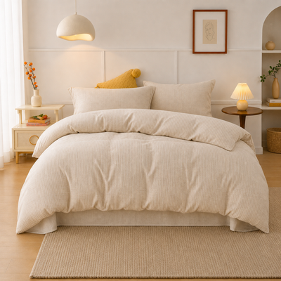 MeiLun Home Soft Living Bedding Set – Cream Beige – product image 01