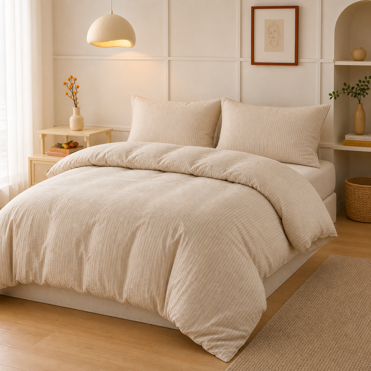 MeiLun Home Soft Living Bedding Set – Cream Beige – product image 02