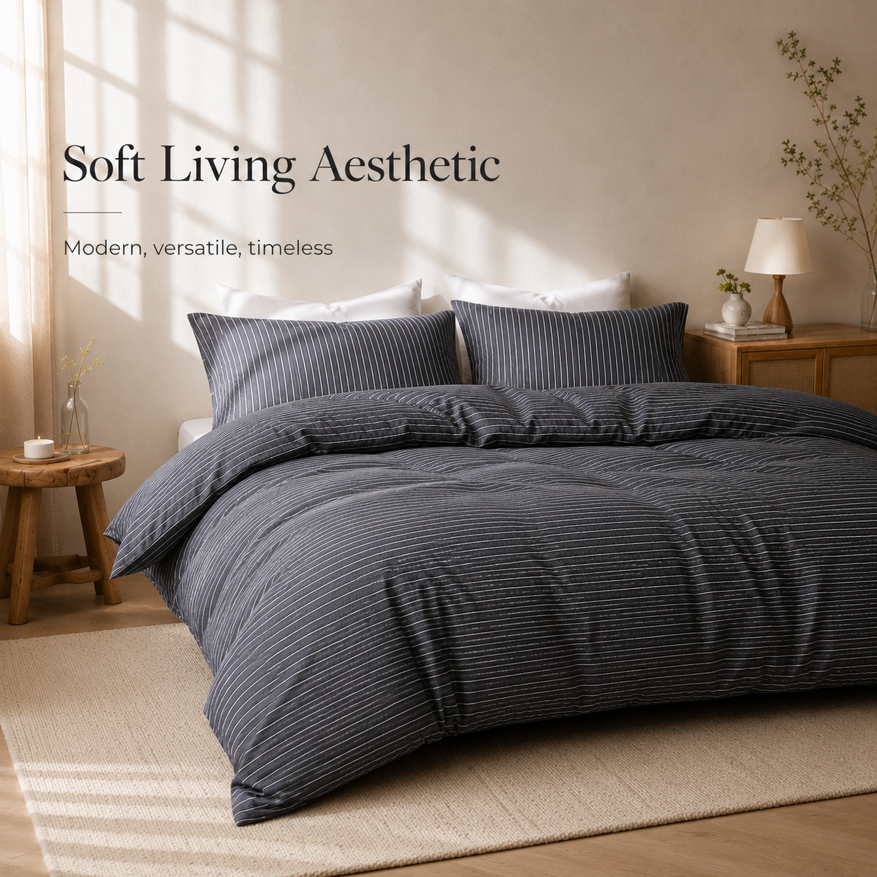 MeiLun Home Soft Living Bedding Set – Mist Stripe – image 11