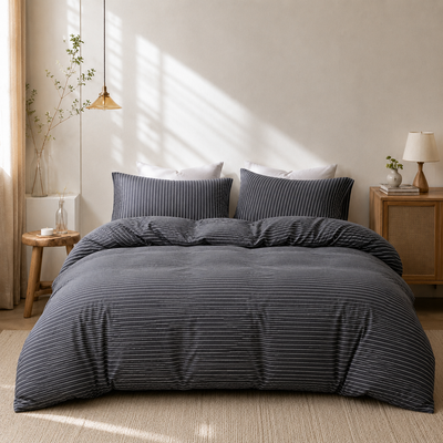 MeiLun Home Soft Living Bedding Set – Mist Stripe – product image 01