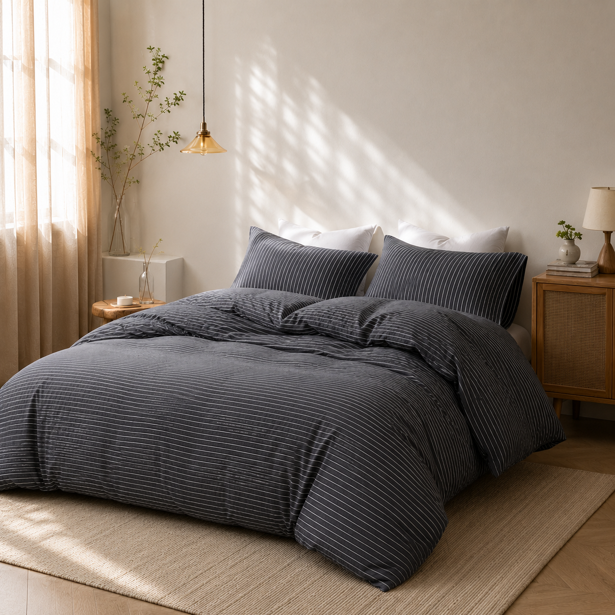 MeiLun Home Soft Living Bedding Set – Mist Stripe – product image 03