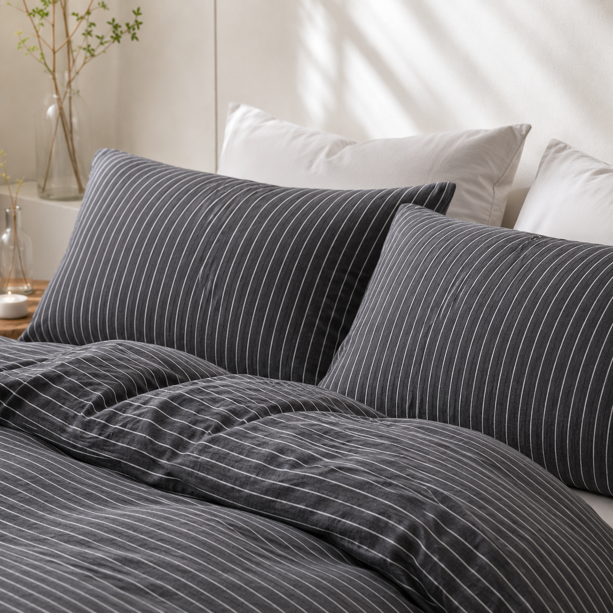 MeiLun Home Soft Living Bedding Set – Mist Stripe – product image 06